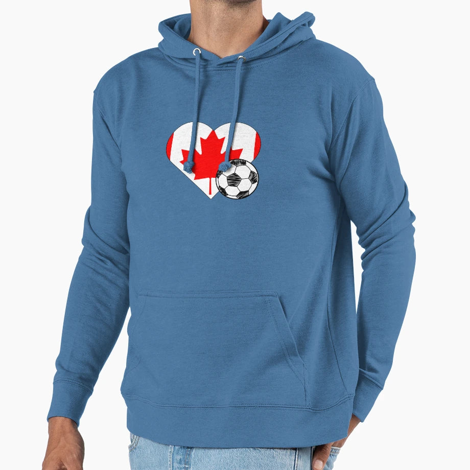 Canada Soccer Heart Hoodie - Graphic Print Men Women - T-Shirt, Sweatshirt, Hoodie