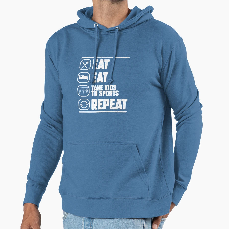 Eat Sleep Take To Sport Repeat Funny Mom Hoodie - Minimalist Print Unisex - T-Shirt, Sweatshirt, Hoodie