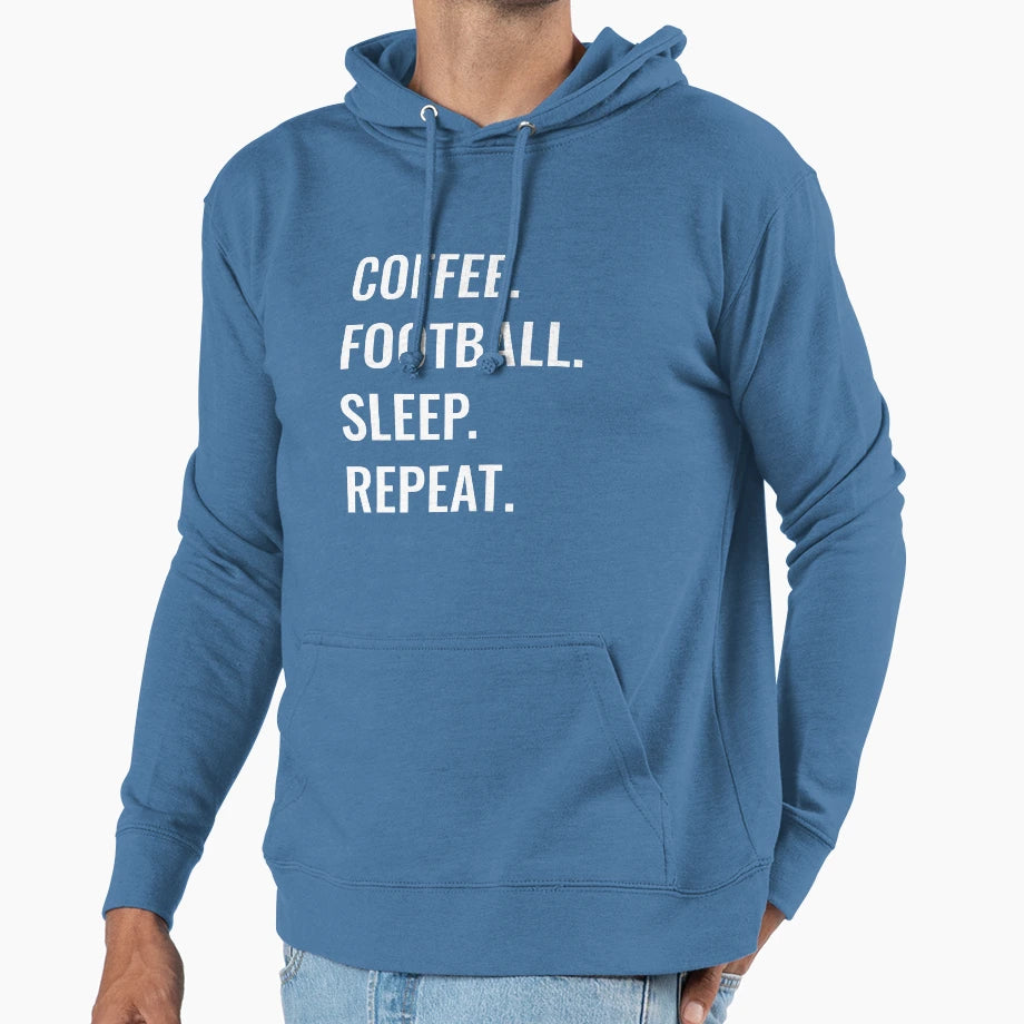 Coffee Football Sleep Repeat Hoodie - Custom Art Print for Adults - T-Shirt, Sweatshirt, Hoodie