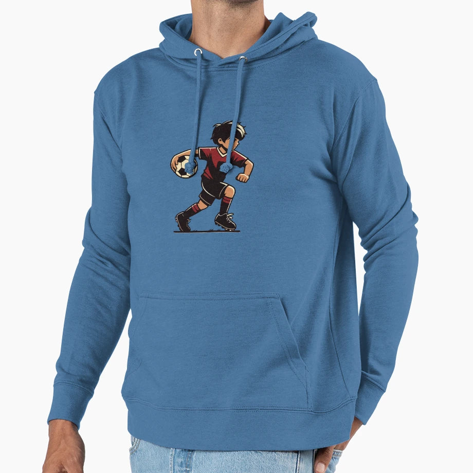 Cartoon Playing Football Hoodie - Unique Graphic Unisex - T-Shirt, Sweatshirt, Hoodie