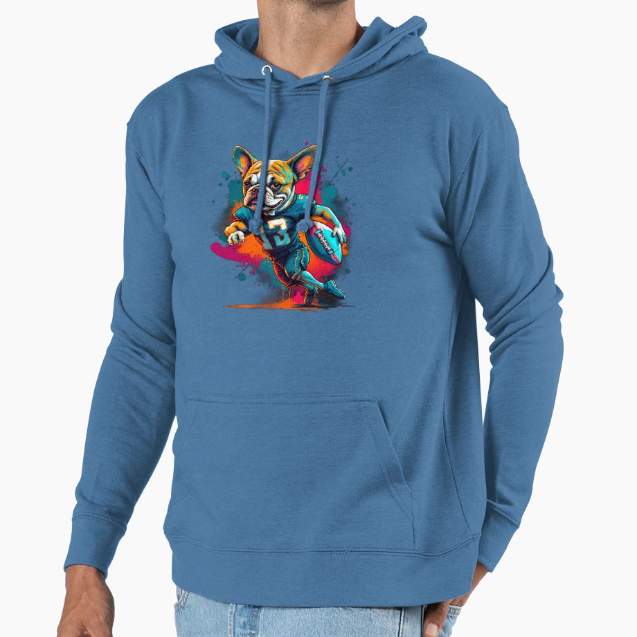 French Bulldog Playing American Hoodie - Minimalist Print Men Women - T-Shirt, Sweatshirt, Hoodie