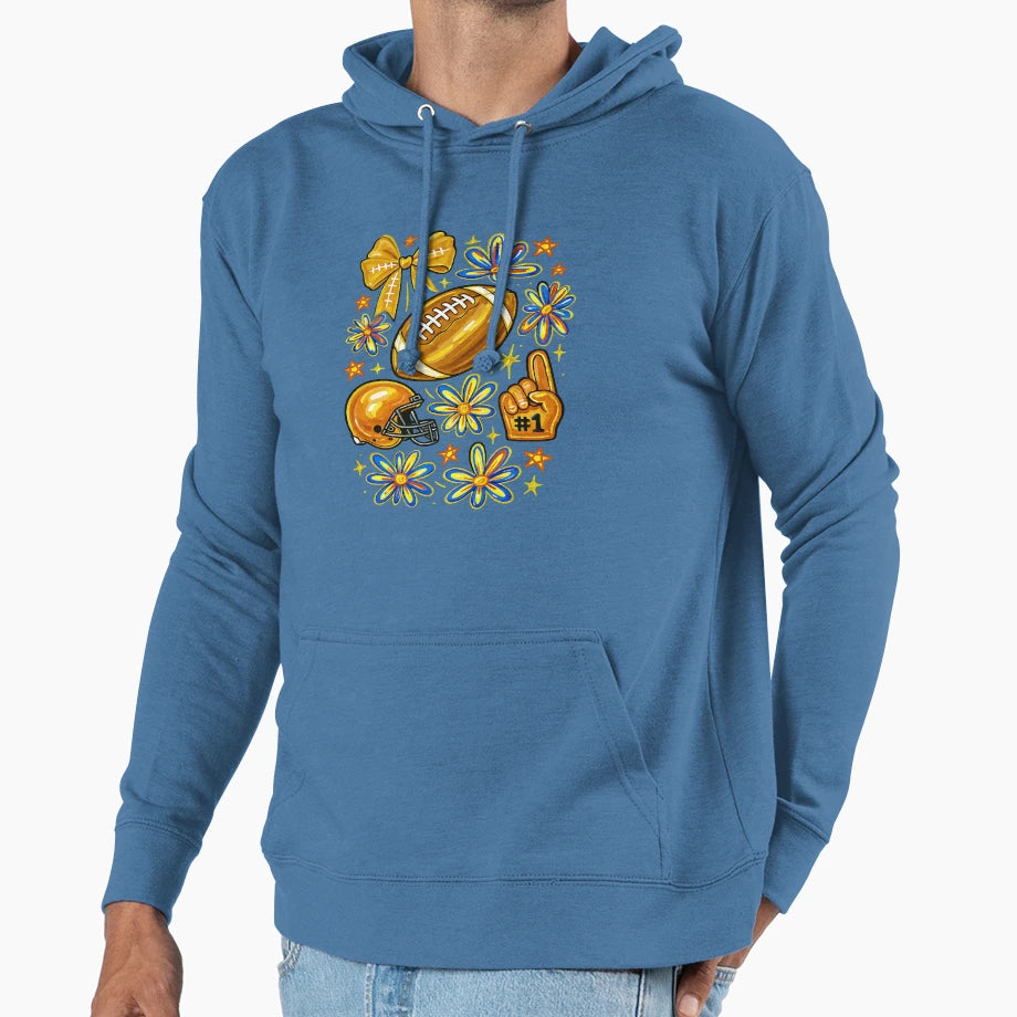 Football Coquette Bow Yallow Football Hoodie - Aesthetic Graphic Men Women - T-Shirt, Sweatshirt, Hoodie