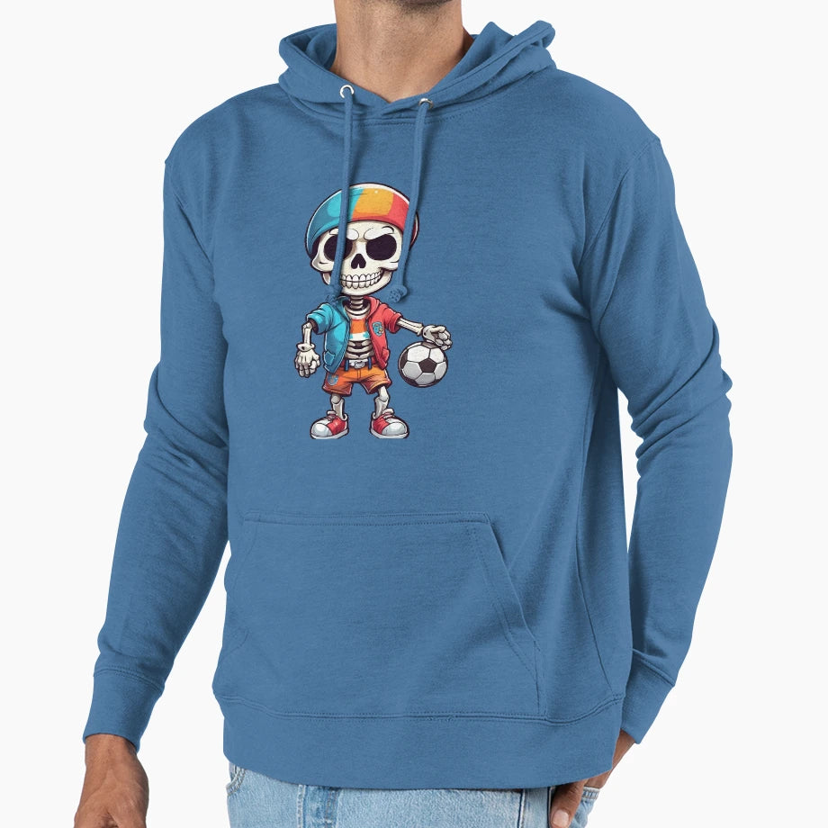 Skull Playing Football Hoodie - Unique Graphic Unisex - T-Shirt, Sweatshirt, Hoodie