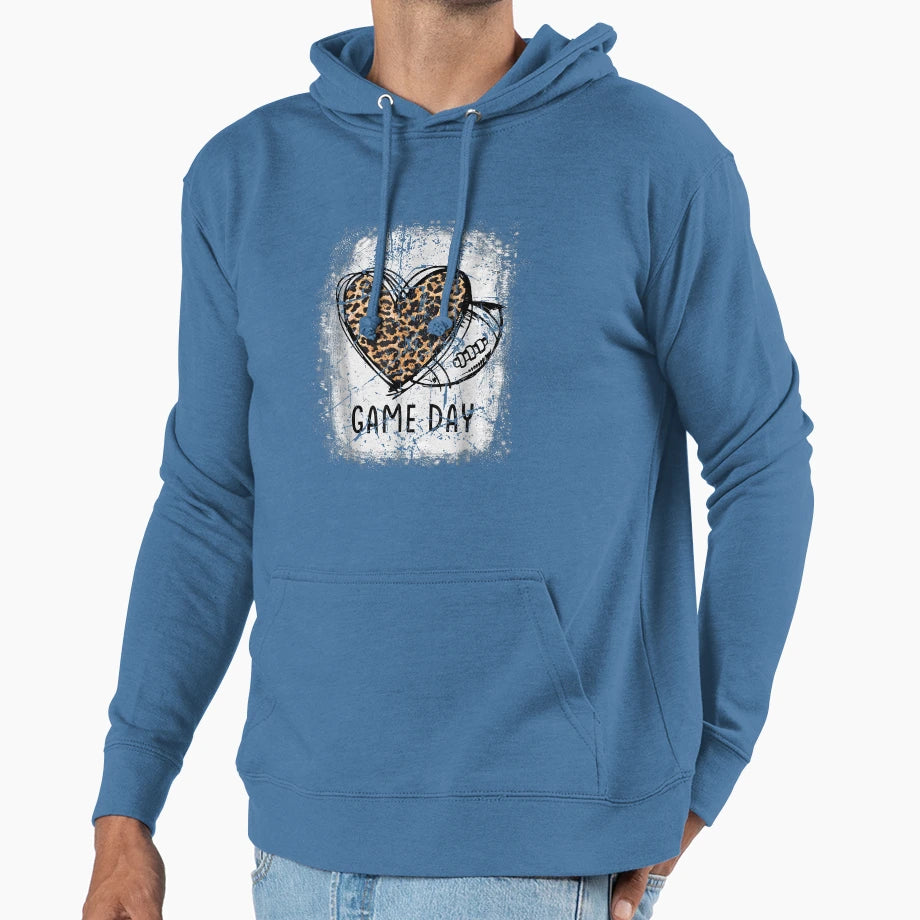 Game Day Leopard Heart Football Lovers Hoodie - Trendy Graphic Men Women - T-Shirt, Sweatshirt, Hoodie