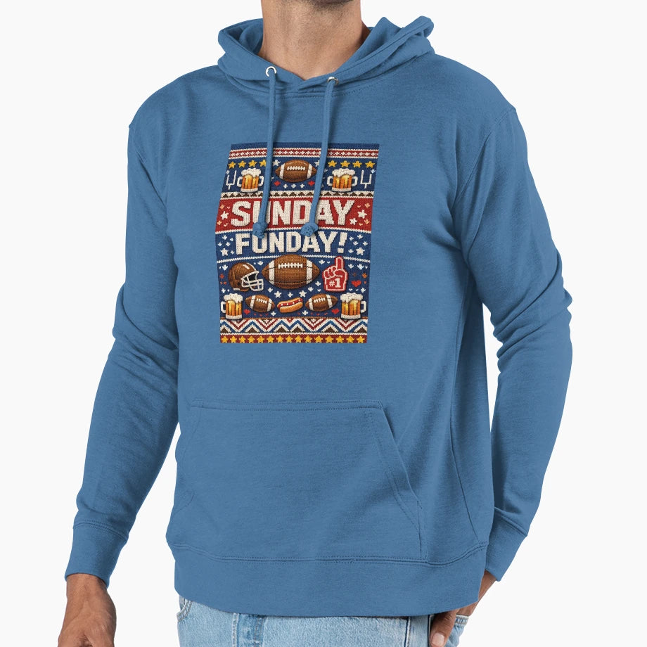 Sunday Funday American Football Knit Hoodie - Aesthetic Graphic for Adults - T-Shirt, Sweatshirt, Hoodie