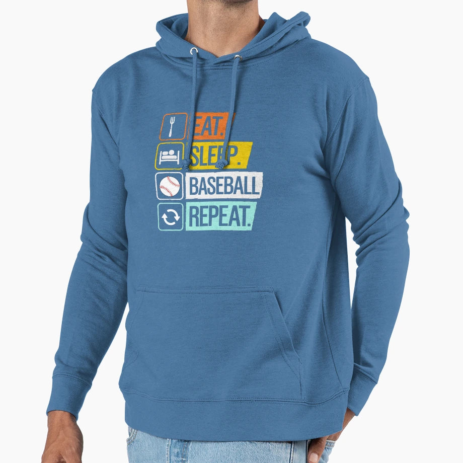 Eat Sleep Baseball Repeat Baseball Hoodie - Casual Everyday Wear Unisex - T-Shirt, Sweatshirt, Hoodie