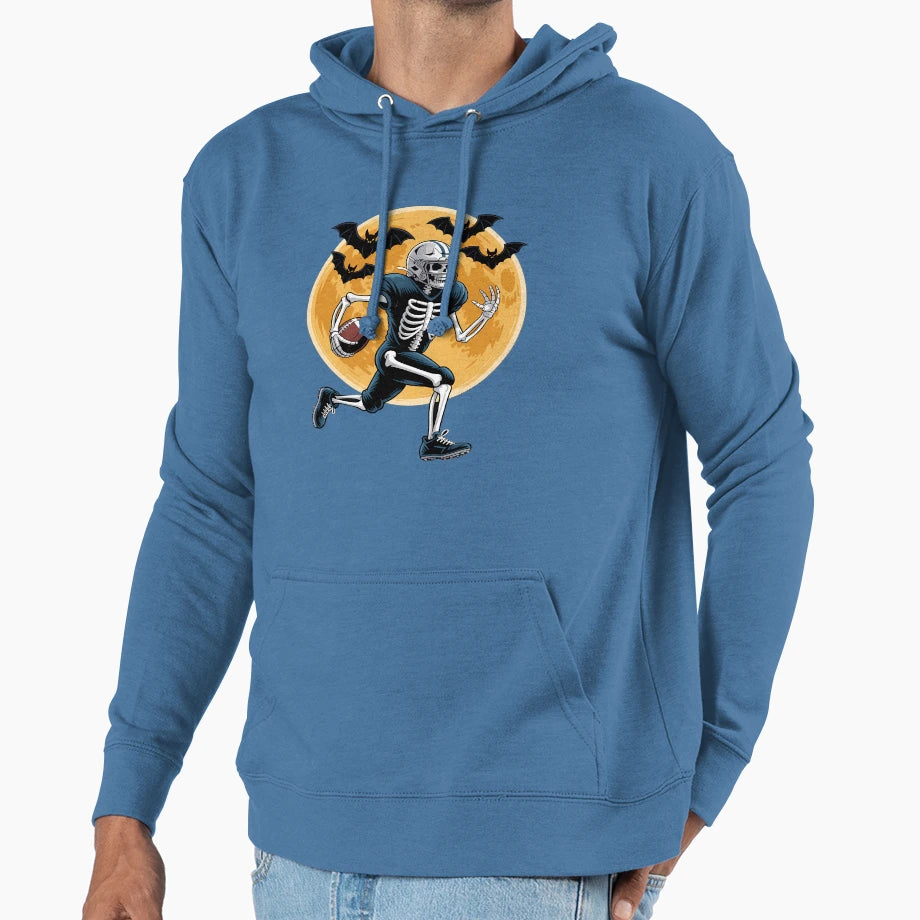 Football Skeleton Halloween Hoodie - Graphic Print for Adults - T-Shirt, Sweatshirt, Hoodie