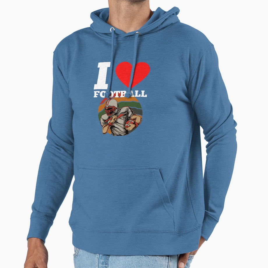 I Love American Football Heart Football Fans Hoodie - Graphic Print Unisex - T-Shirt, Sweatshirt, Hoodie