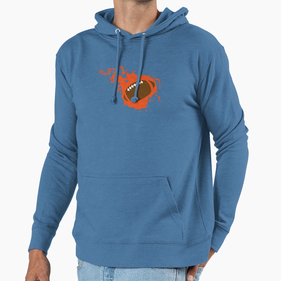 Rugby Ball American Football Flame Fire Hoodie - Custom Art Print Men Women - T-Shirt, Sweatshirt, Hoodie