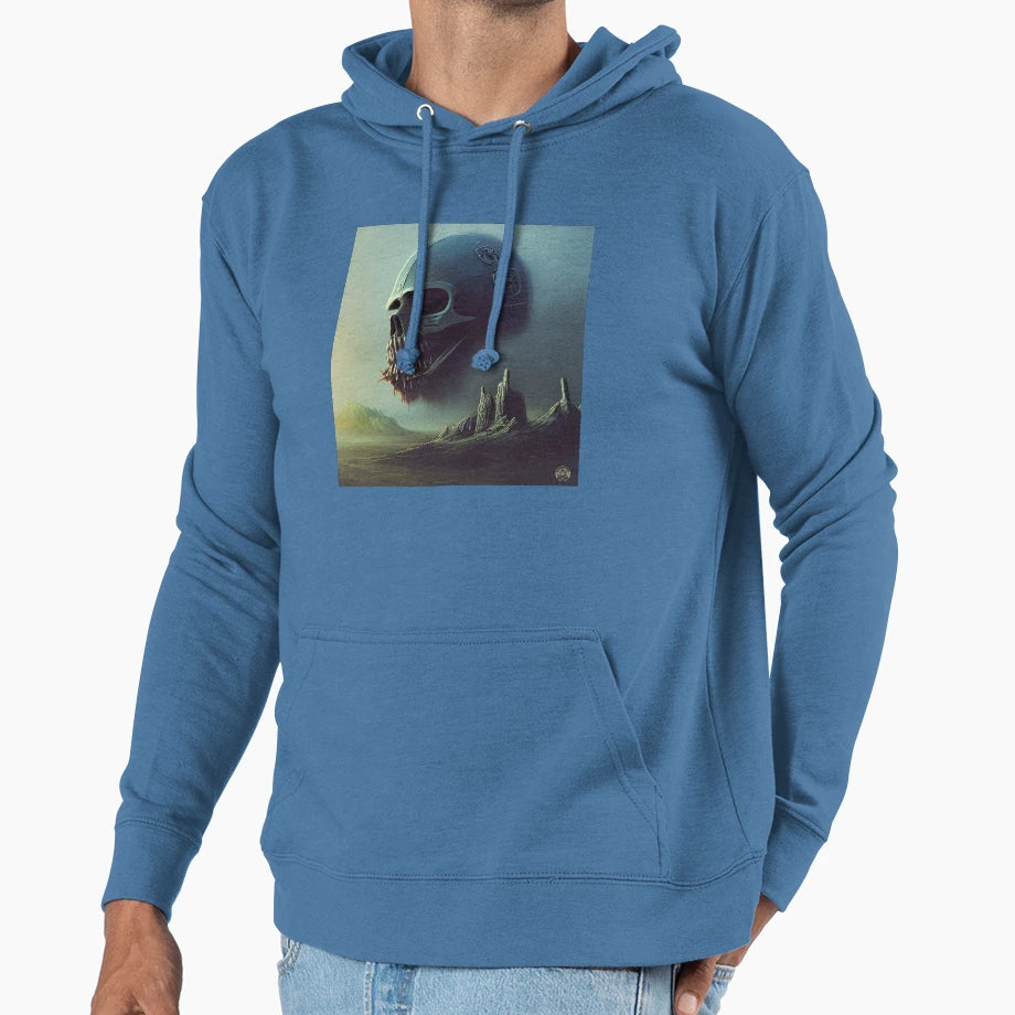 Skull Over Ancient Ruins Hoodie - Aesthetic Graphic Unisex - T-Shirt, Sweatshirt, Hoodie