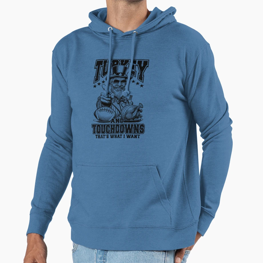 Turkey Touchdowns Funny Thanksgiving Hoodie - Custom Art Print for Adults - T-Shirt, Sweatshirt, Hoodie