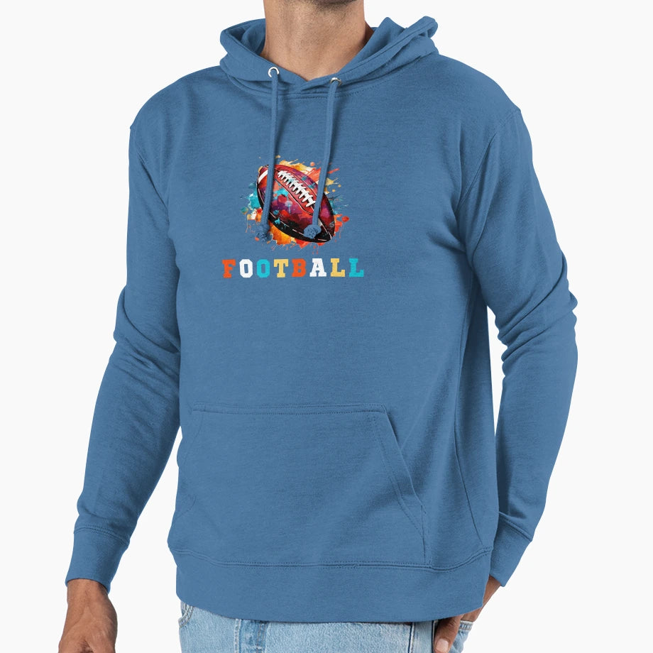 Colorful American Sport Ball Football Art Hoodie - Unique Graphic Men Women - T-Shirt, Sweatshirt, Hoodie