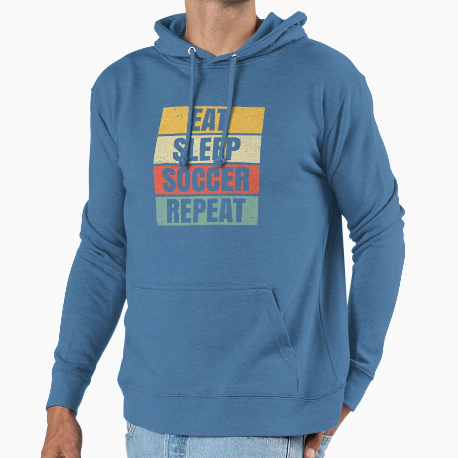 Eat Sleep Soccer Repeat Loving Football Hoodie - Trendy Graphic for Adults - T-Shirt, Sweatshirt, Hoodie
