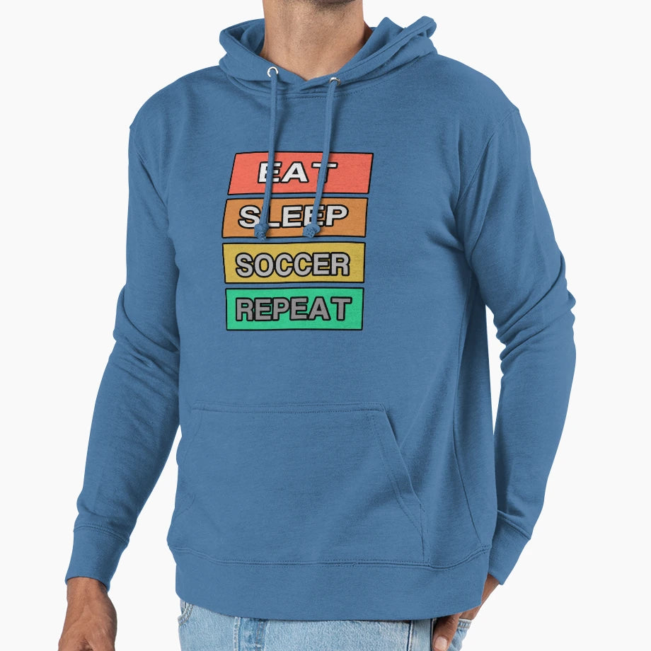 Eat Sleep Soccer Repeat Hoodie - Minimalist Print for Adults - T-Shirt, Sweatshirt, Hoodie