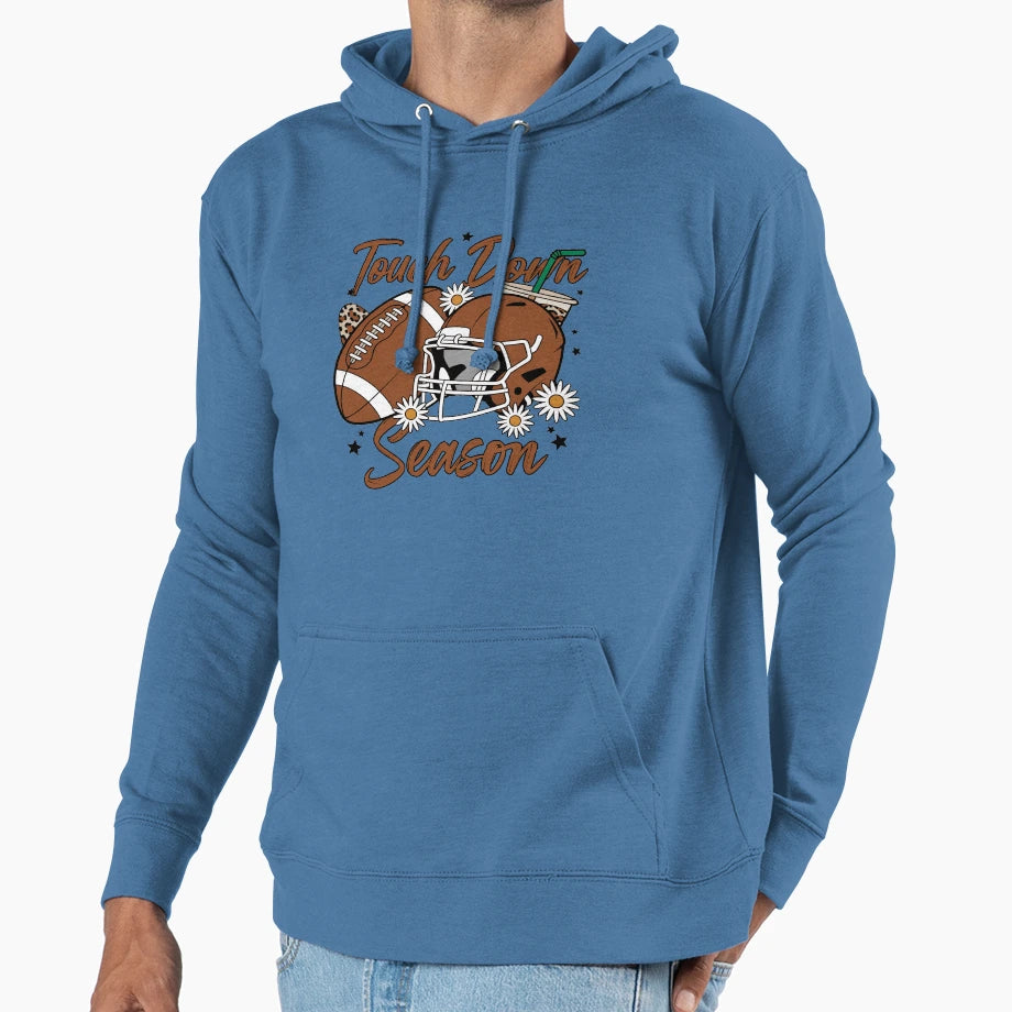 Touch Down Season Football Helmet And Hoodie - Trendy Graphic for Adults - T-Shirt, Sweatshirt, Hoodie