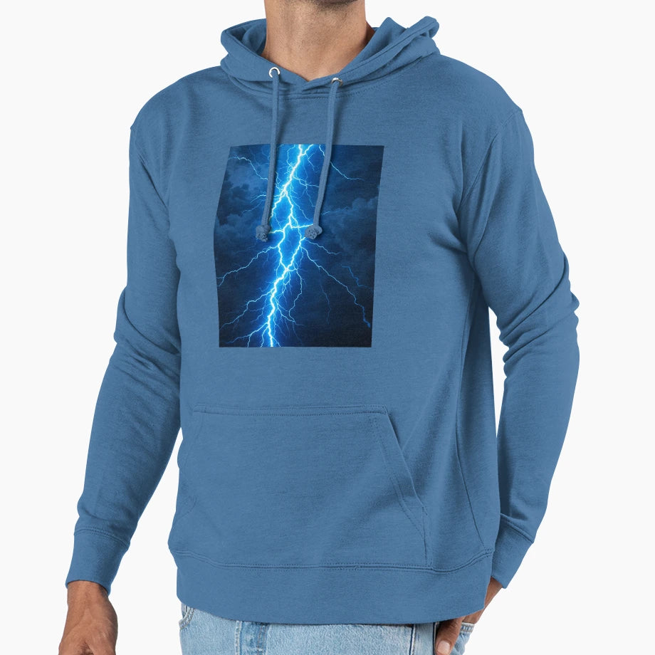 Electric Blue Lightning Bolt Raw Energy Hoodie - Unique Graphic Men Women - T-Shirt, Sweatshirt, Hoodie