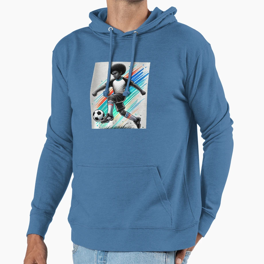 Playing Soccer Hoodie - Minimalist Print for Adults - T-Shirt, Sweatshirt, Hoodie