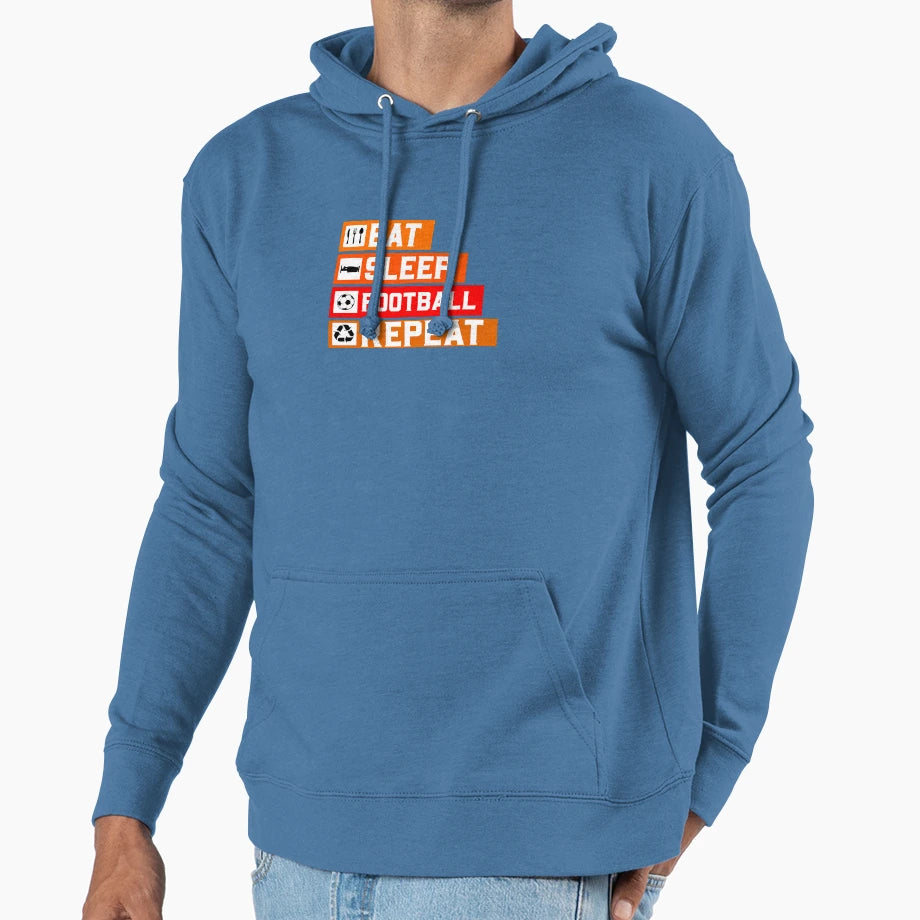 Eat Sleep Football Repeat Hoodie - Aesthetic Graphic Men Women - T-Shirt, Sweatshirt, Hoodie
