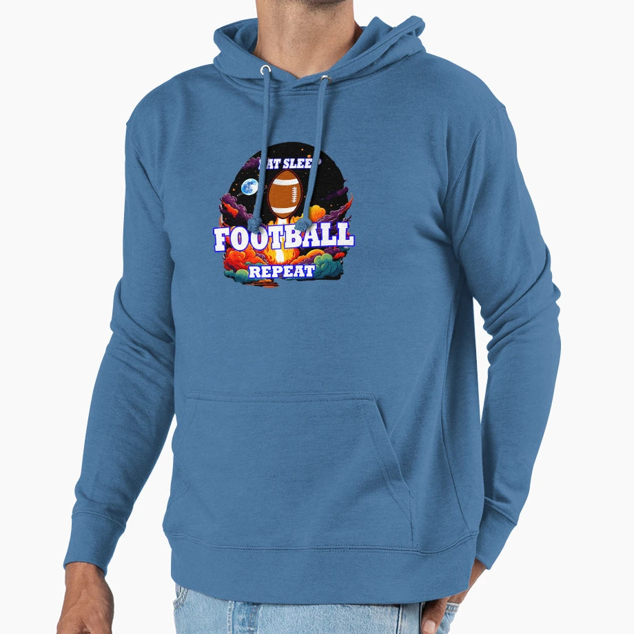 Eat Sleep Football Repeat Hoodie - Trendy Graphic Men Women - T-Shirt, Sweatshirt, Hoodie