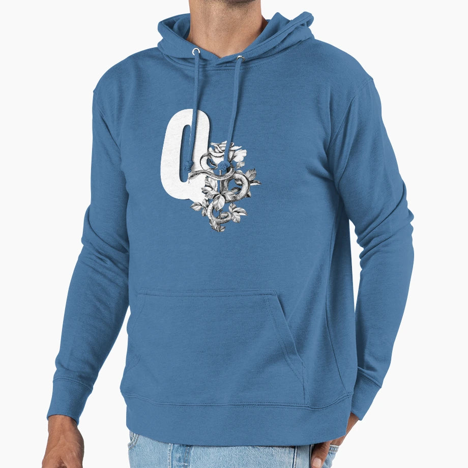 Q Botanical Monogram Peony Snake Floral Hoodie - Novelty Apparel Men Women - T-Shirt, Sweatshirt, Hoodie