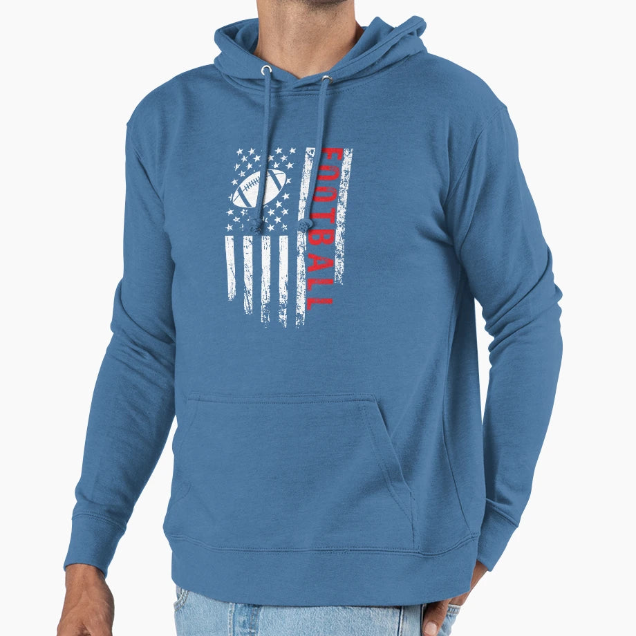 Football American Flag Us Sport Hoodie - Trendy Graphic Unisex - T-Shirt, Sweatshirt, Hoodie