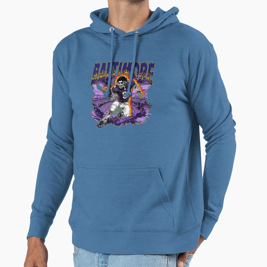 Baltimore Football Skull Hoodie - Trendy Graphic Men Women - T-Shirt, Sweatshirt, Hoodie