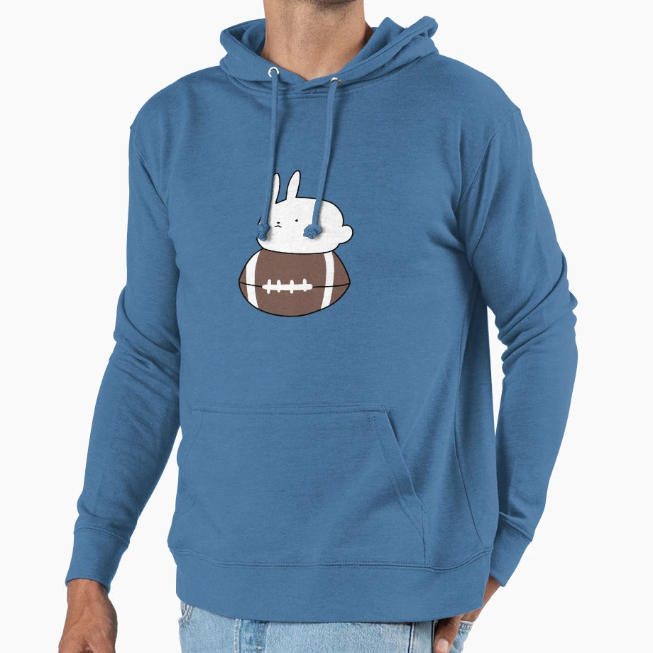 Little Bunny And Football Hoodie - Minimalist Print for Adults - T-Shirt, Sweatshirt, Hoodie