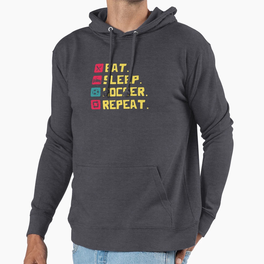 Eat Sleep Soccer Repeat Icons And Hoodie - Casual Everyday Wear Men Women - T-Shirt, Sweatshirt, Hoodie