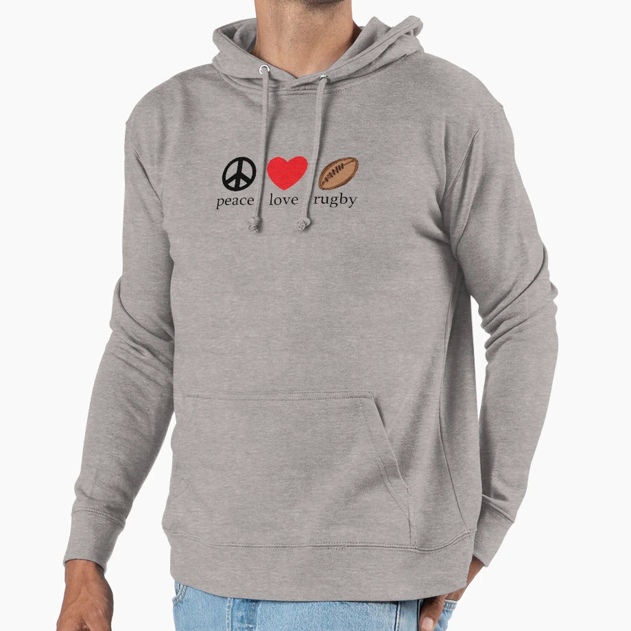 Rugby Peace Love Rugby Hoodie - Minimalist Print Men Women - T-Shirt, Sweatshirt, Hoodie