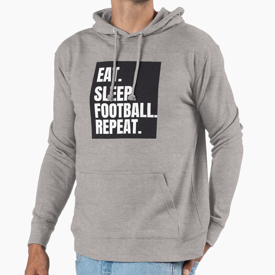 Eat Sleep Football Repeat Hoodie - Custom Art Print Unisex - T-Shirt, Sweatshirt, Hoodie