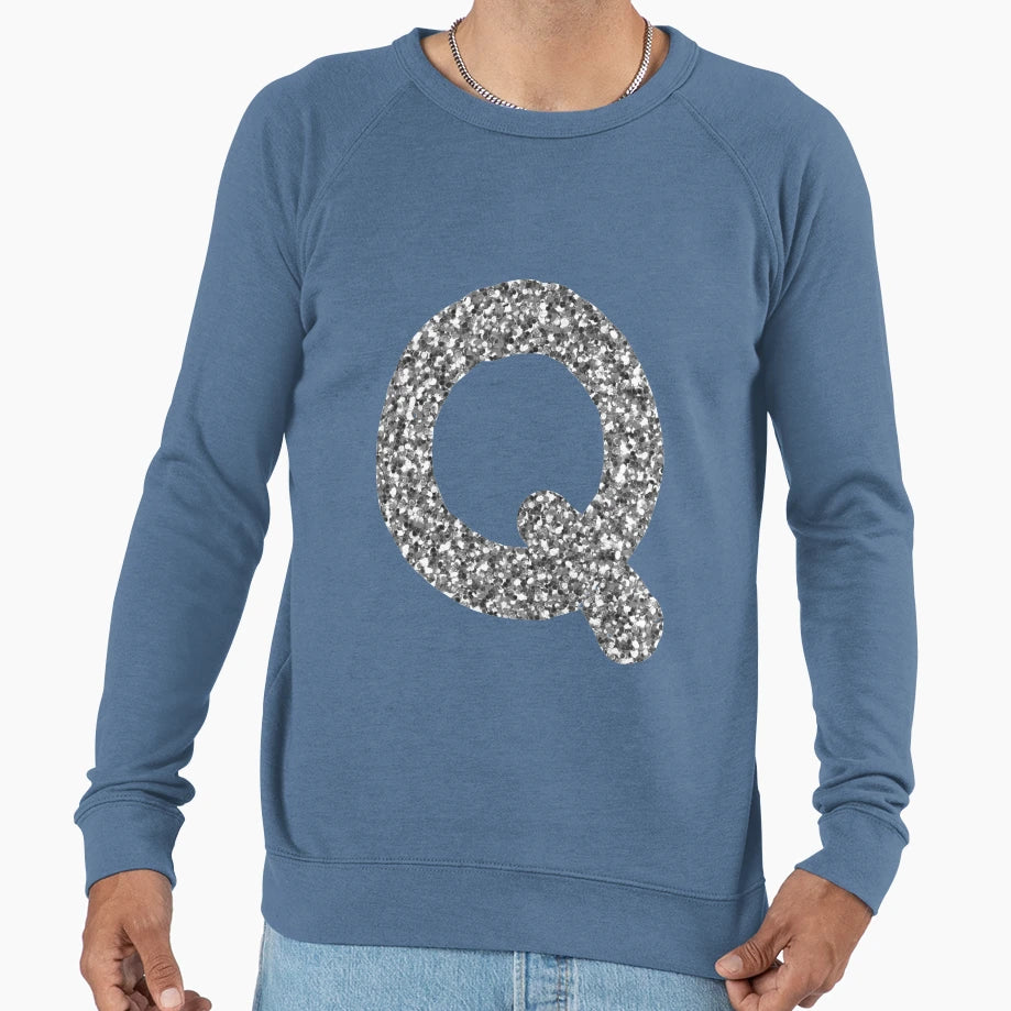 Silver Alphabet Q Sweatshirt - Trendy Graphic for Adults - T-Shirt, Sweatshirt, Hoodie