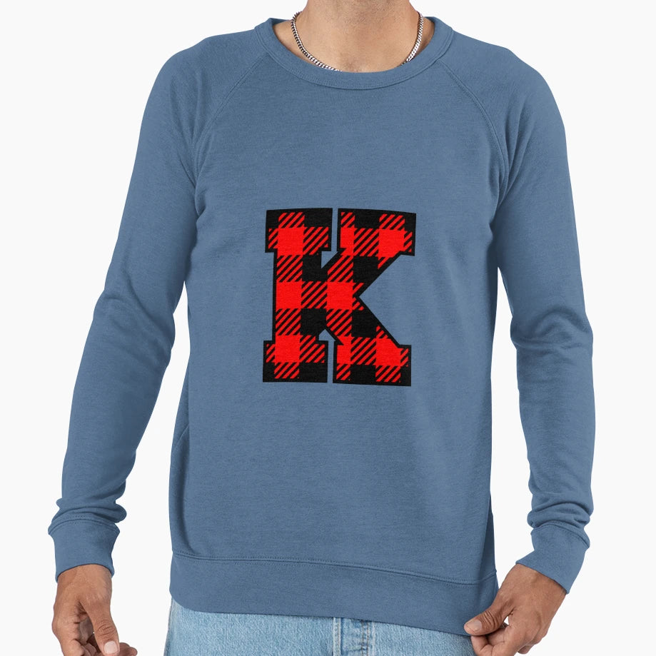 Plaid Monogram Letter K Buffalo Sweatshirt - Minimalist Print for Adults - T-Shirt, Sweatshirt, Hoodie