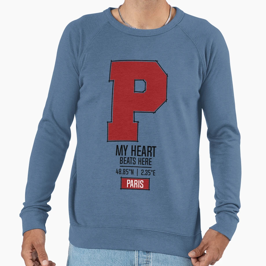 Paris My Heart Beats Here White Sweatshirt - Unique Graphic for Adults - T-Shirt, Sweatshirt, Hoodie