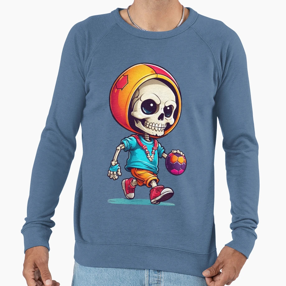 Cartoon Skull Playing Soccer Sweatshirt - Streetwear Style Men Women - T-Shirt, Sweatshirt, Hoodie