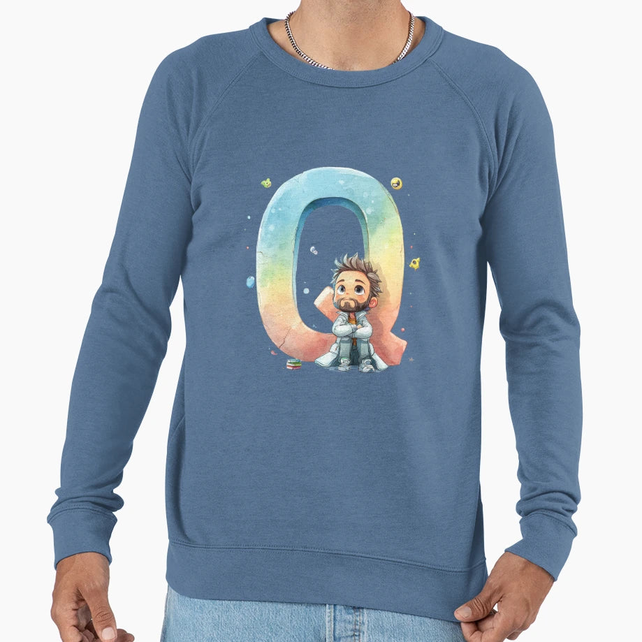 Bearded Sitting Front Giant Letter Q Sweatshirt - Novelty Apparel Unisex - T-Shirt, Sweatshirt, Hoodie