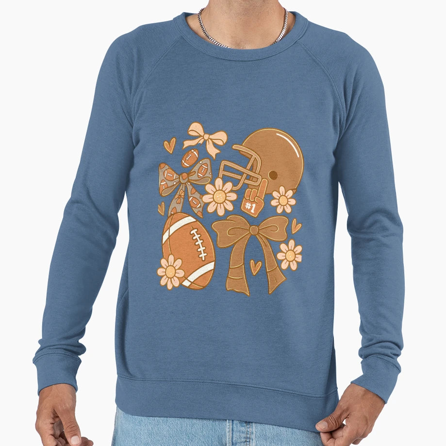 Football Floral Helmet Bow Fans Sweatshirt - Unique Graphic Unisex - T-Shirt, Sweatshirt, Hoodie