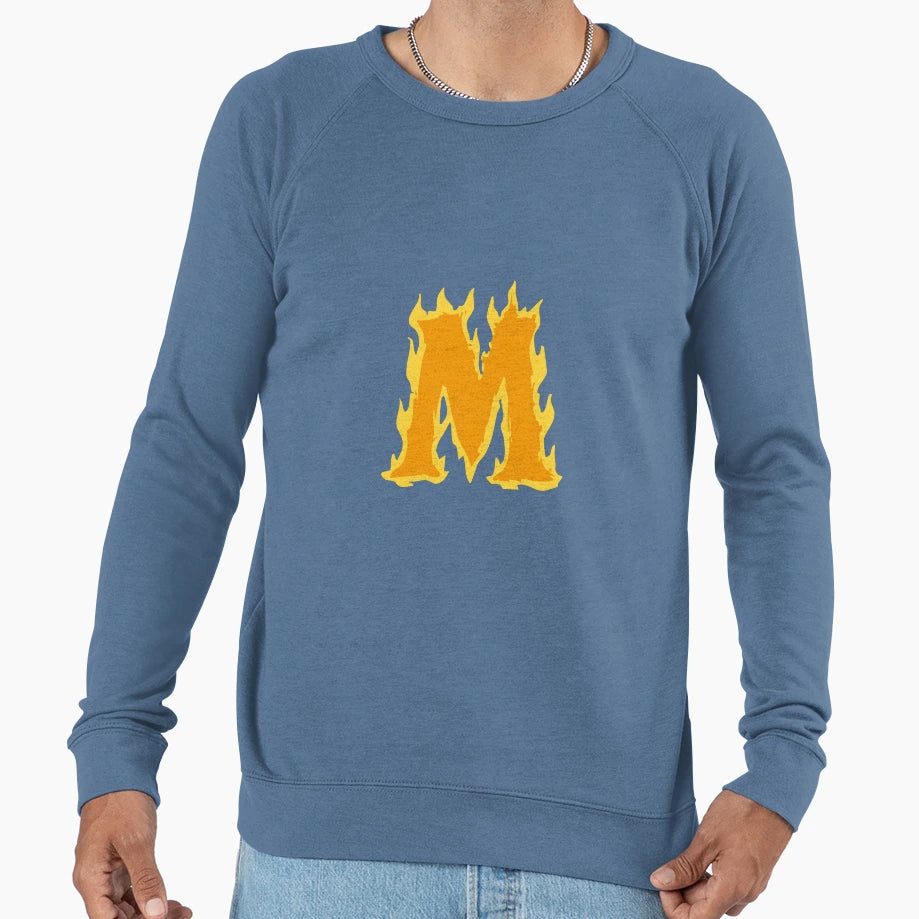 Fire Letter M Typography Flaming Sweatshirt - Fun Novelty Design Unisex - T-Shirt, Sweatshirt, Hoodie