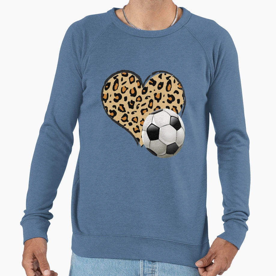 Soccer Love Leopard Heart Soccer Sweatshirt - Casual Everyday Wear Unisex - T-Shirt, Sweatshirt, Hoodie