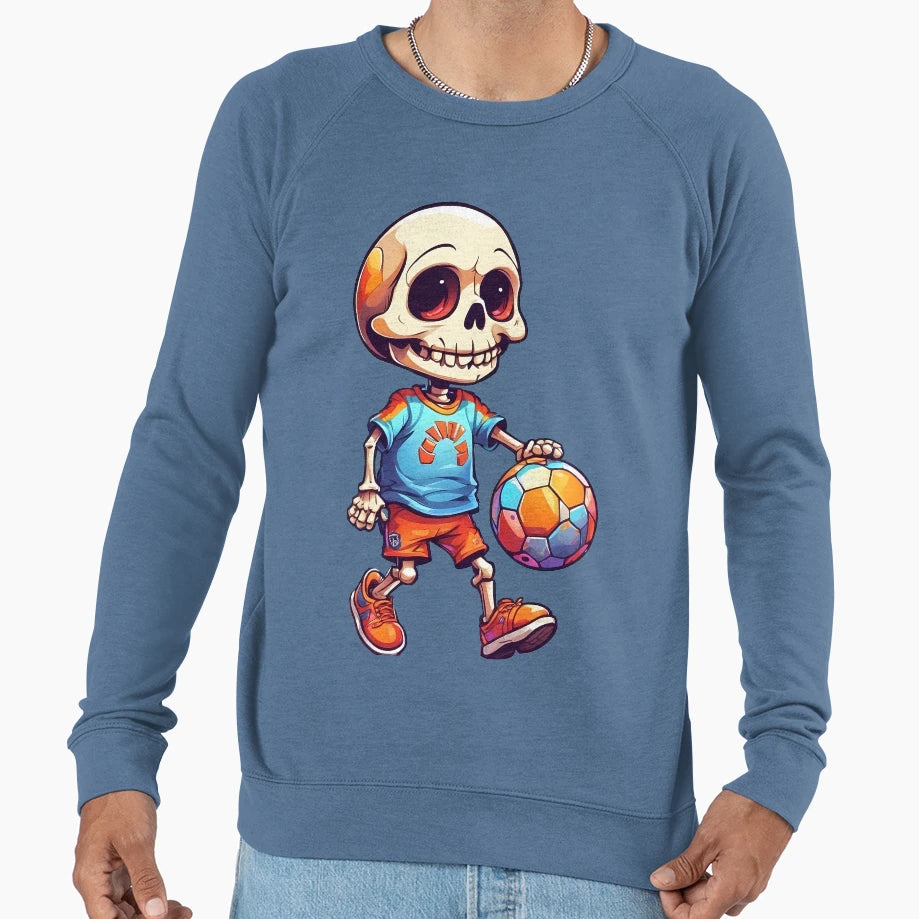 Cartoon Skull Playing Soccer Sweatshirt - Streetwear Style Unisex - T-Shirt, Sweatshirt, Hoodie