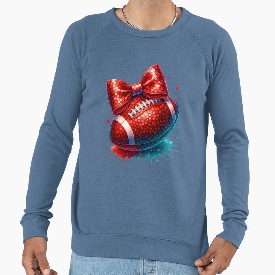 Sparkly Red Football Sequin Bow And Sweatshirt - Novelty Apparel Men Women - T-Shirt, Sweatshirt, Hoodie