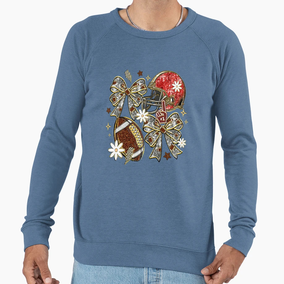 Glitter Couquette Red Rugby Ball Sweatshirt - Graphic Print for Adults - T-Shirt, Sweatshirt, Hoodie