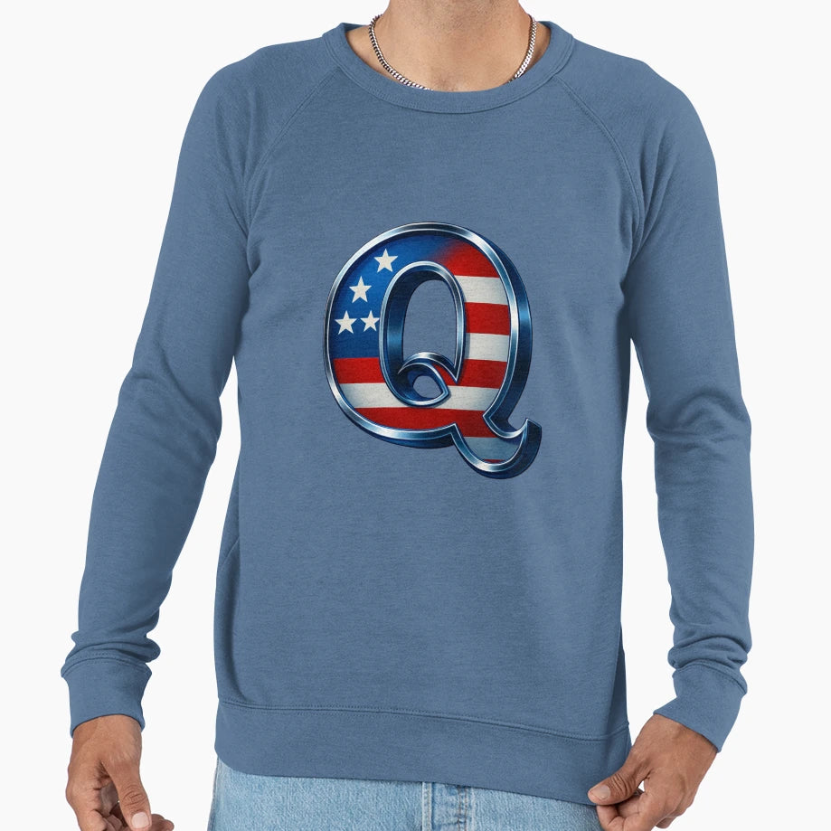 Futuristic 3D Letter Q Usa Flag Sweatshirt - Unique Graphic Unisex - T-Shirt, Sweatshirt, Hoodie