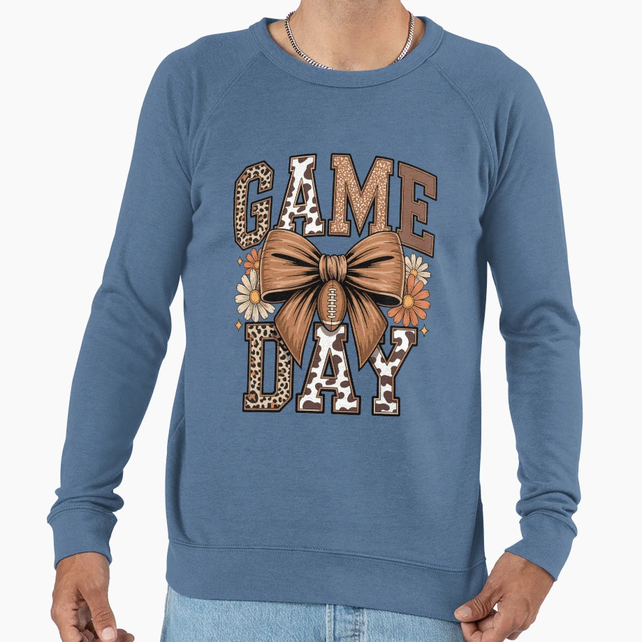 Game Day Leopard Football Bow T-Shirt - Casual Everyday Wear Men Women - T-Shirt, Sweatshirt, Hoodie