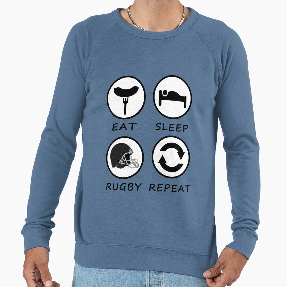 Eat Sleep Rugby Repeat Sweatshirt - Minimalist Print for Adults - T-Shirt, Sweatshirt, Hoodie