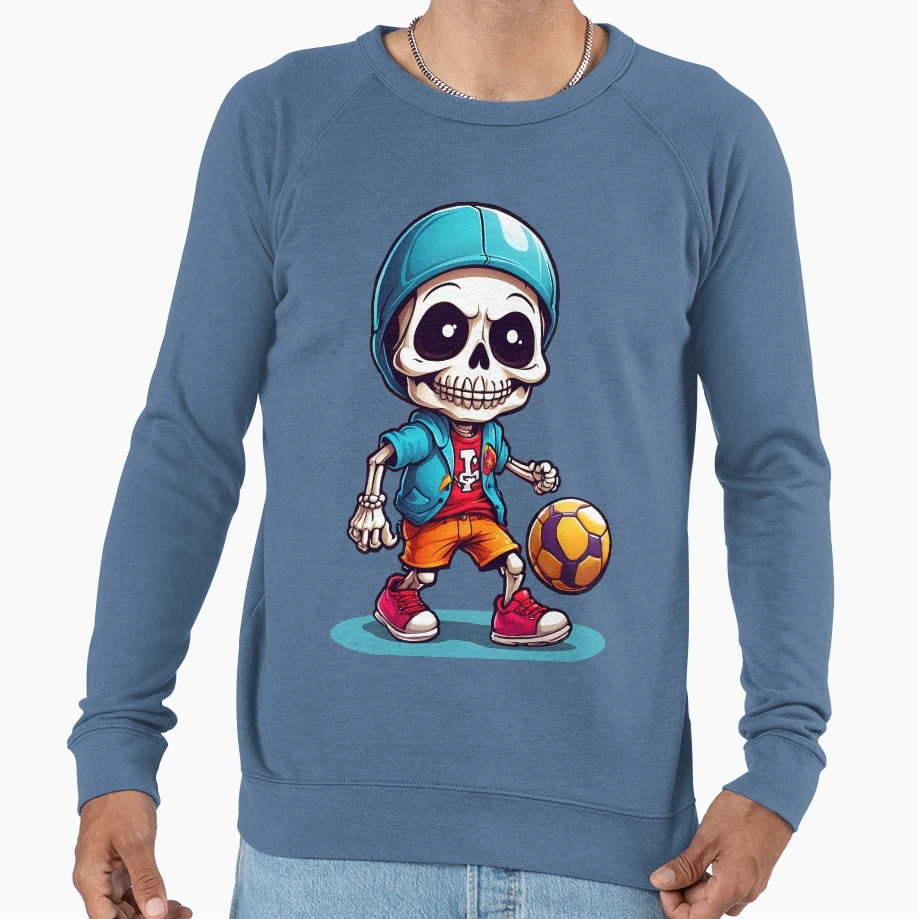 Cartoon Skull Playing Soccer Sweatshirt - Graphic Print Unisex - T-Shirt, Sweatshirt, Hoodie
