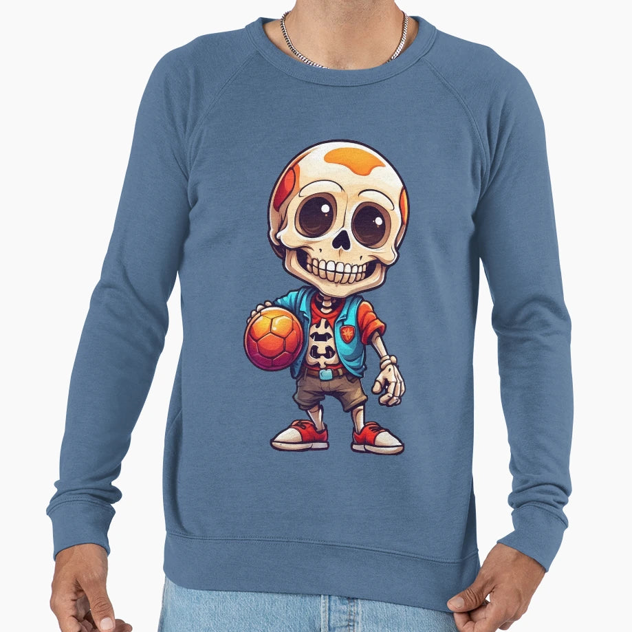 Cartoon Skull Playing Soccer Sweatshirt - Unique Graphic Men Women - T-Shirt, Sweatshirt, Hoodie