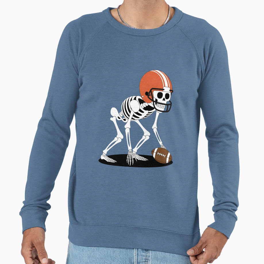 Skeleton Football Halloween Sweatshirt - Casual Everyday Wear Men Women - T-Shirt, Sweatshirt, Hoodie