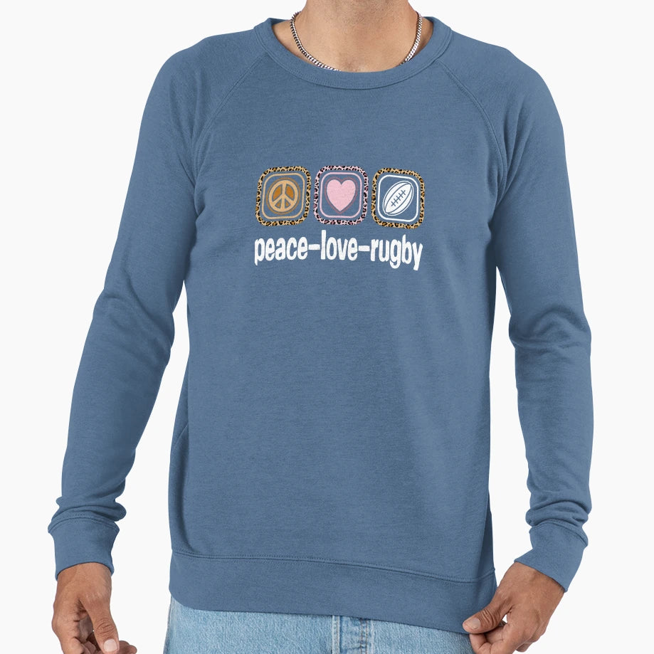 Peace Love Rugby Leopard Sports Sweatshirt - Graphic Print Unisex - T-Shirt, Sweatshirt, Hoodie