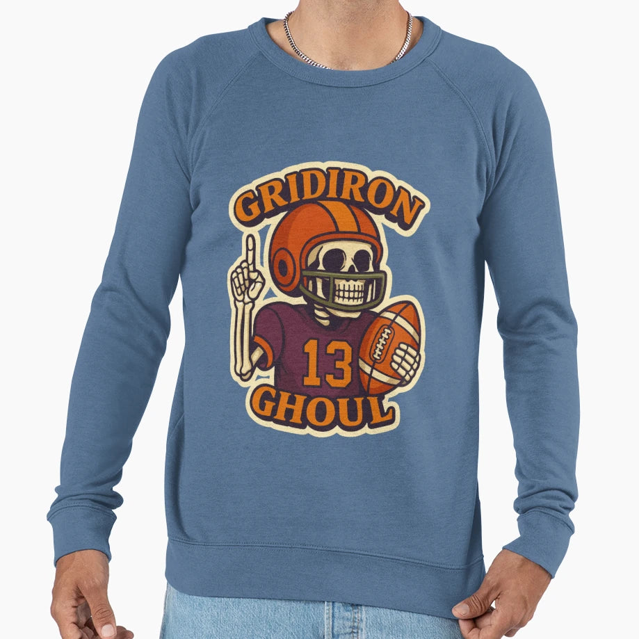 Gridiron Ghoul Spooky Football Sweatshirt - Graphic Print Men Women - T-Shirt, Sweatshirt, Hoodie