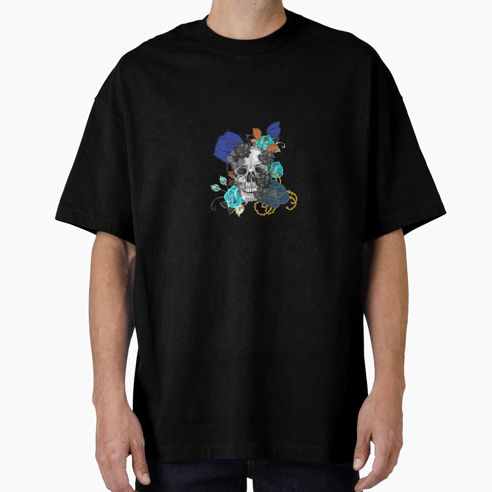 Skull Blue Roses T-Shirt - Streetwear Style Unisex - T-Shirt, Sweatshirt, Hoodie